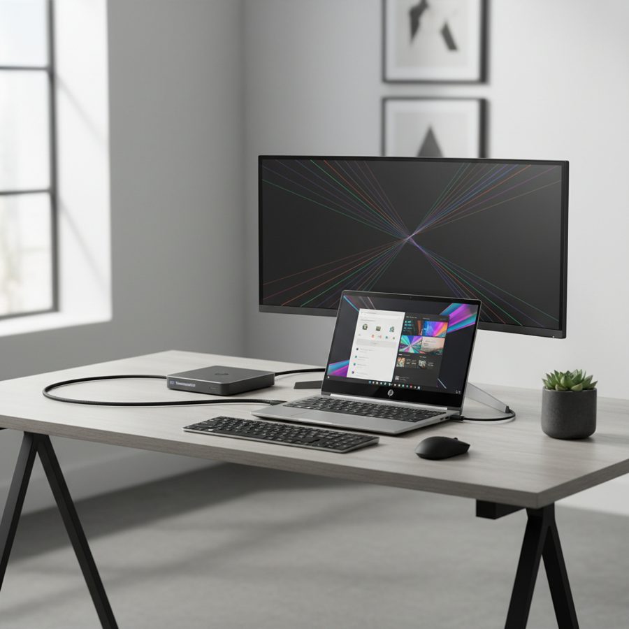Laptop, monitor and docking station for business